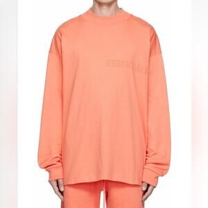 Fear of God Essentials mens long sleeve t shirt coral orange 100% cotton summer